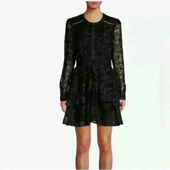 ALLISON NEW YORK- Burnout Velvet Ruffle Dress In Black Size XS EUC! - Picture 1 of 10